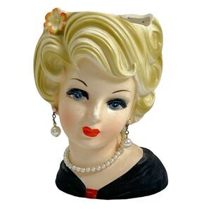 Vintage Inarco Head Vase Blonde Pearl Earrings Necklace E5622